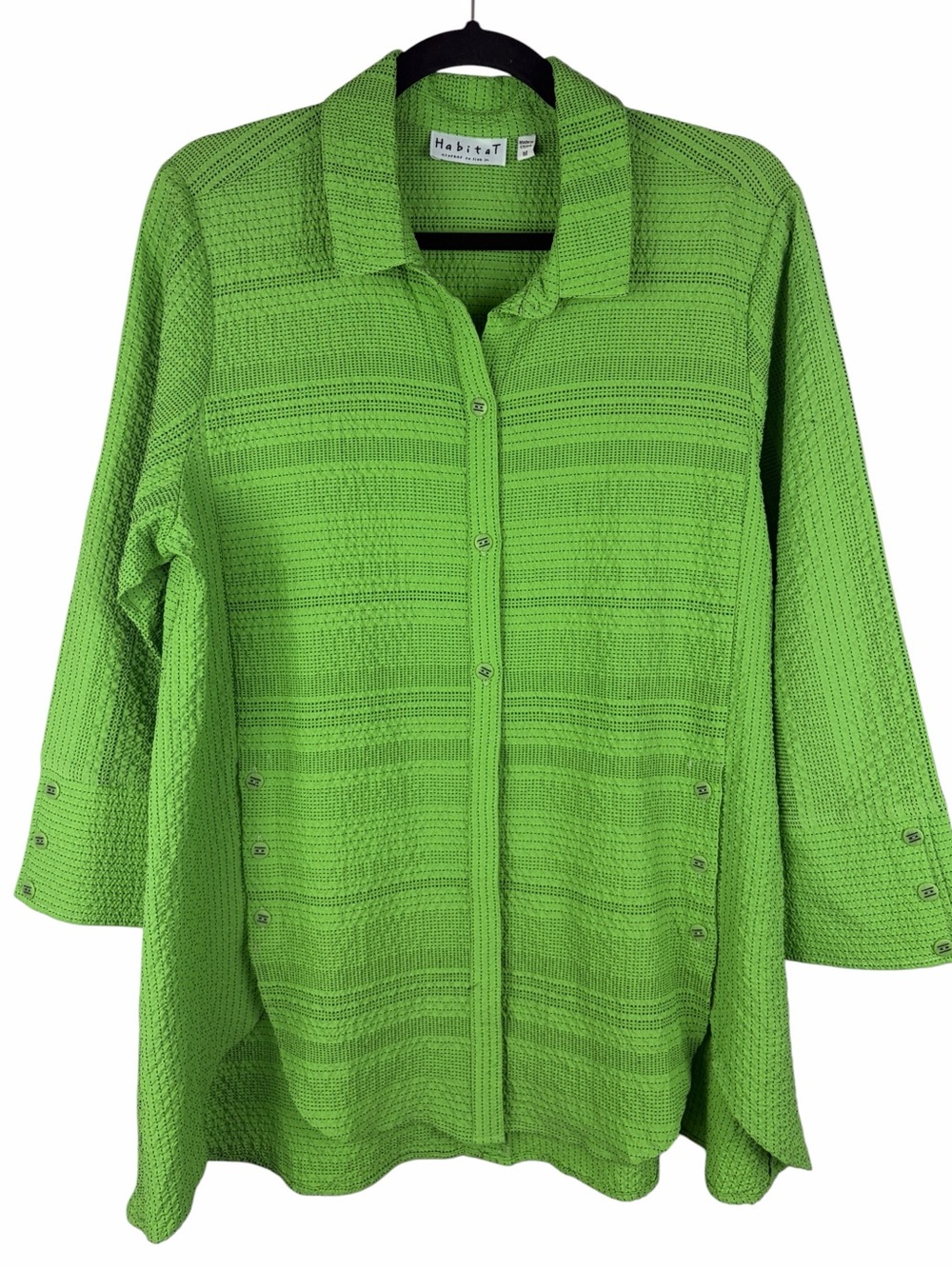 Habitat Clothes to Live In Shirt Medium Green Textured Button Up Tunic Top
